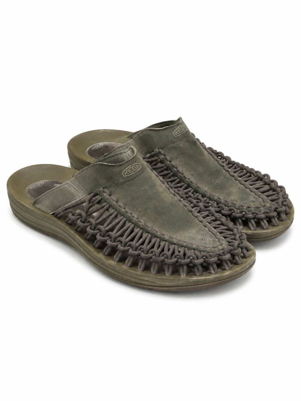 KEEN UNEEK Slip On Mule Sandals Olive Suede Cord Comfort US 12 EU 46